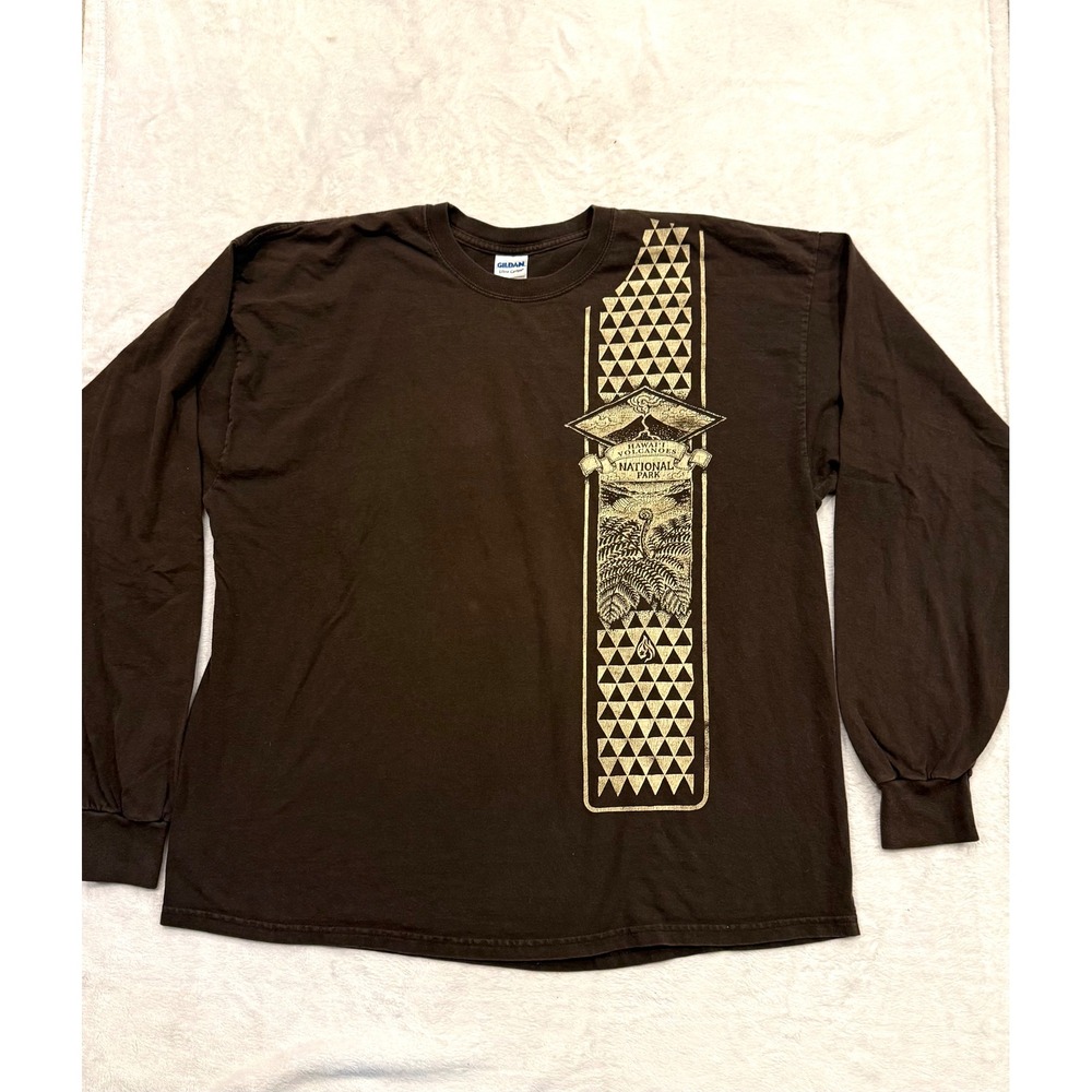 Gildan Hawaii Volcanoes National Park Long Sleeve T-Shirt Brown 2XL Mens Cotton